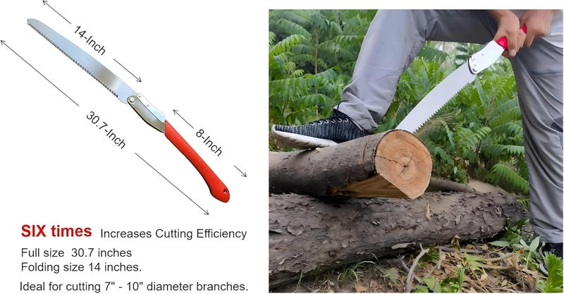 DragonflyTEC Large Folding Saw:Extra-Long 14-Inch Blade Camping Saw for Hiking Camping.Folding Camp Saw with Pulse Harded Blade for Dry Wood/Tree Trimming,Folding Hand Saw is SK5-Steel - Image 2